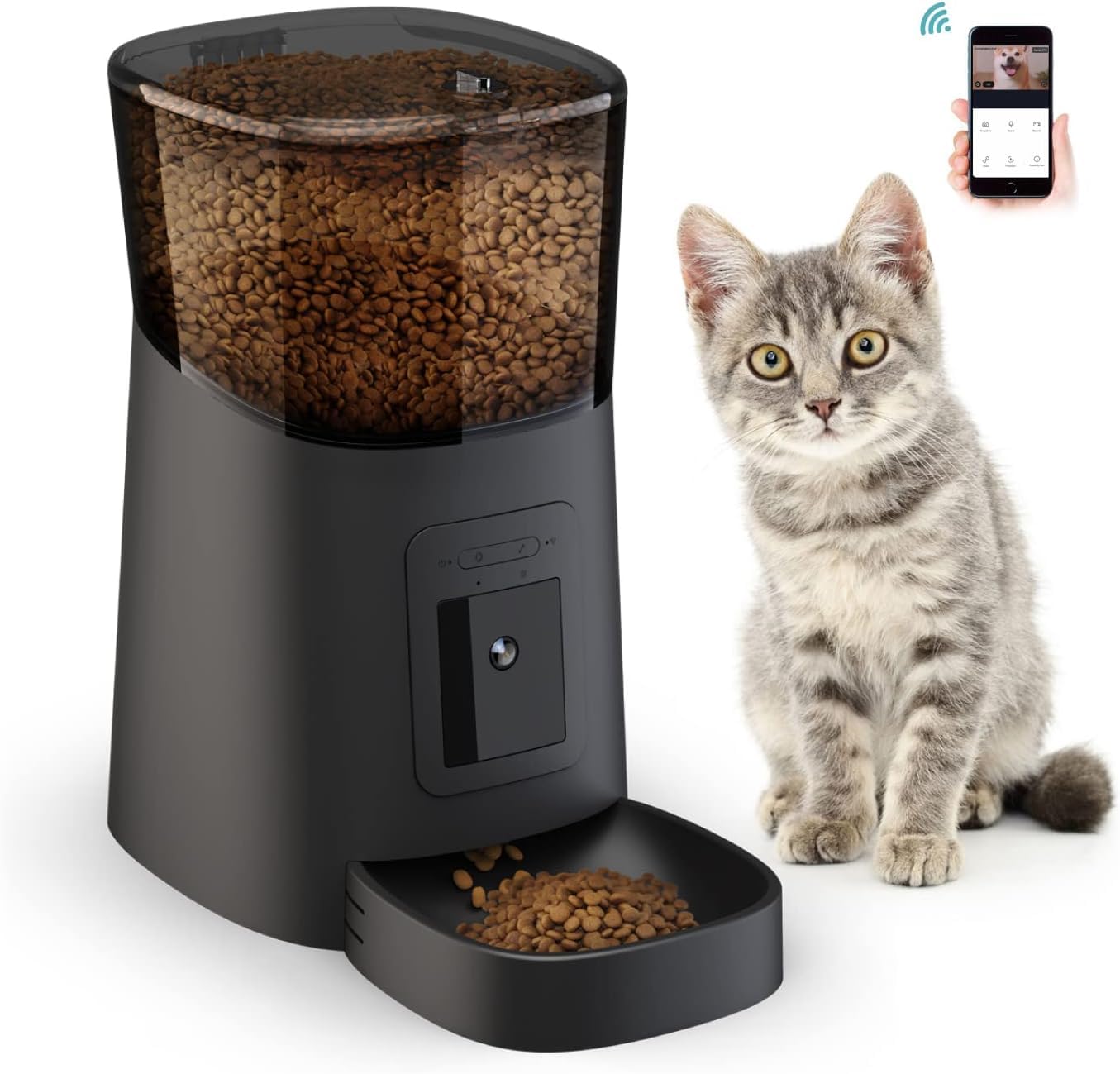 Smart WIFI Cat Dog Feeder with Full HD Camera & Timer 6L,1080P HD Video with IR Night Vision, Real-Time Video Recording,Two Way Voice Intercom,Low Food & Blockage Sensor, Sound Alerts for Pets