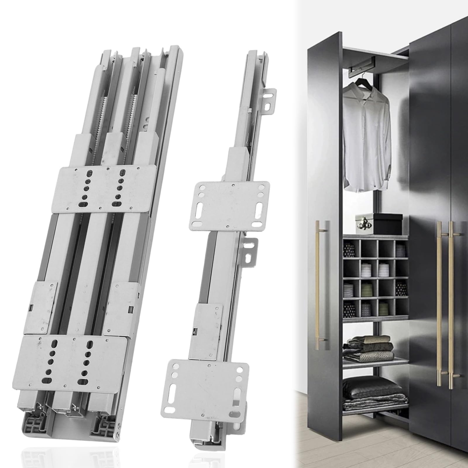 Photo 1 of 18 Inch Drawer Slides for Tall Cabinets, Top & Bottom Pull-Out Mount Drawer Tracks, Heavy Duty Drawer Rails with Soft Close Buffer, for Cabinets Wardrobes