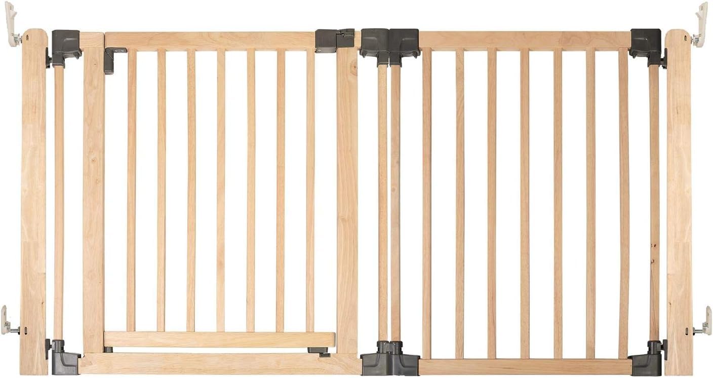 Safetots Wooden Multi Panel Room Divider, up to 156cm, Natural Wood, 76cm Tall, Multi Panel Flexible Room Barrier, Room Divider with Door for Baby and Toddler, Easy Installation