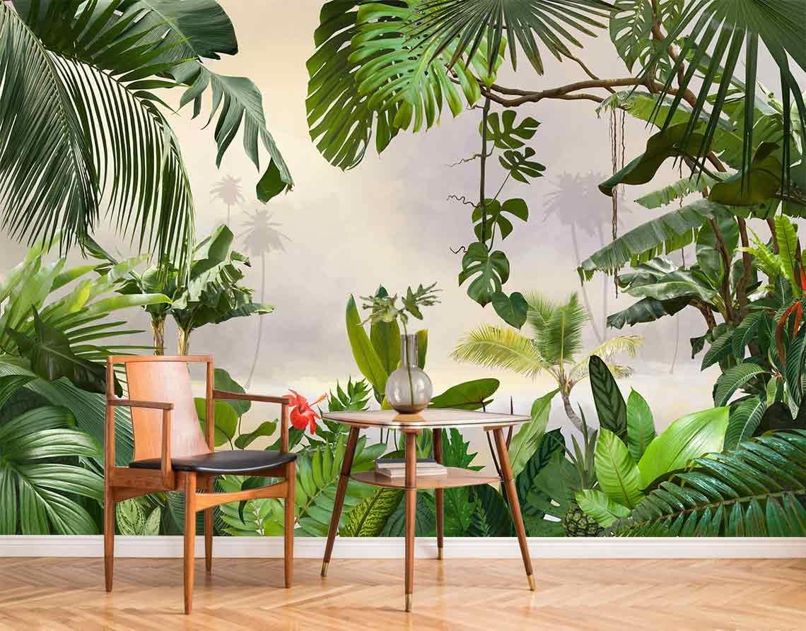 Bormia Tropical Banana Leaf Wallpaper Green Monstera Forest Palm Tree Wall Murals for Living Room Bedroom TV and Sofa Background Kids Rooms 151"x105" (Not Self-Adhesive) 151"x105" Leaf-05