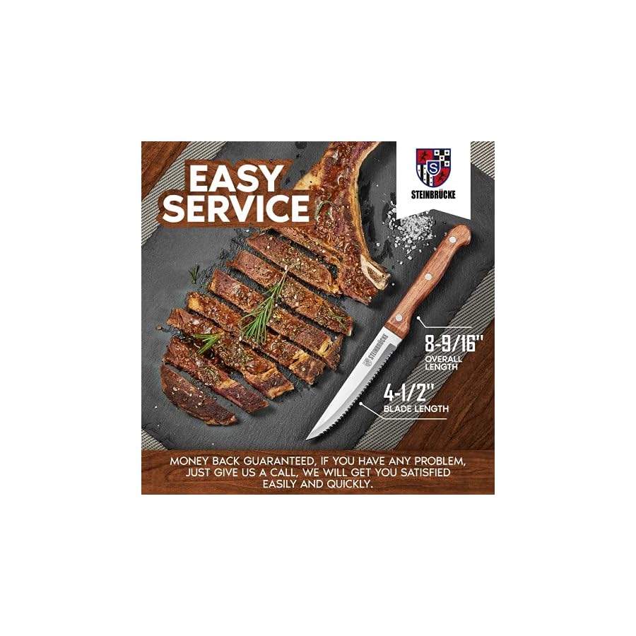 Elemake-Steak-Knife-Set-Steak-Knife-with-Wooden-Handle-Knives-Set-for-Kitchen-Serrated-Steak-Knives-Set-of-8-Classic-Full-Tang-Design-5Cr15Mov-Stainless-Steel-Blade Elemake Steak Knife Set - Steak Knife with Wooden Handle, Knives Set for Kitchen, Serrated Steak Knives Set of 8, Classic Full Tang Design, 5Cr15Mov Stainless Steel Blade
