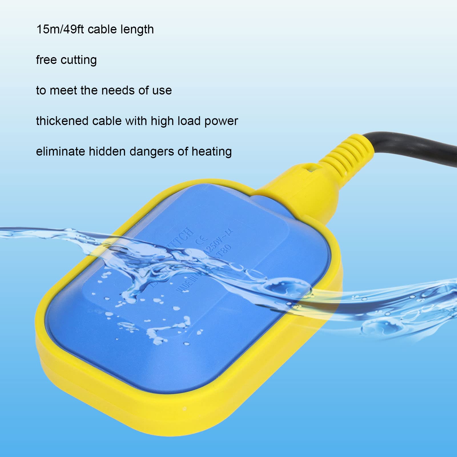 Controlador de Nivel de Agua Premium ABS Cobre 15m Cable Interruptor de Flotador para Sumidero de Aceite de Piscina