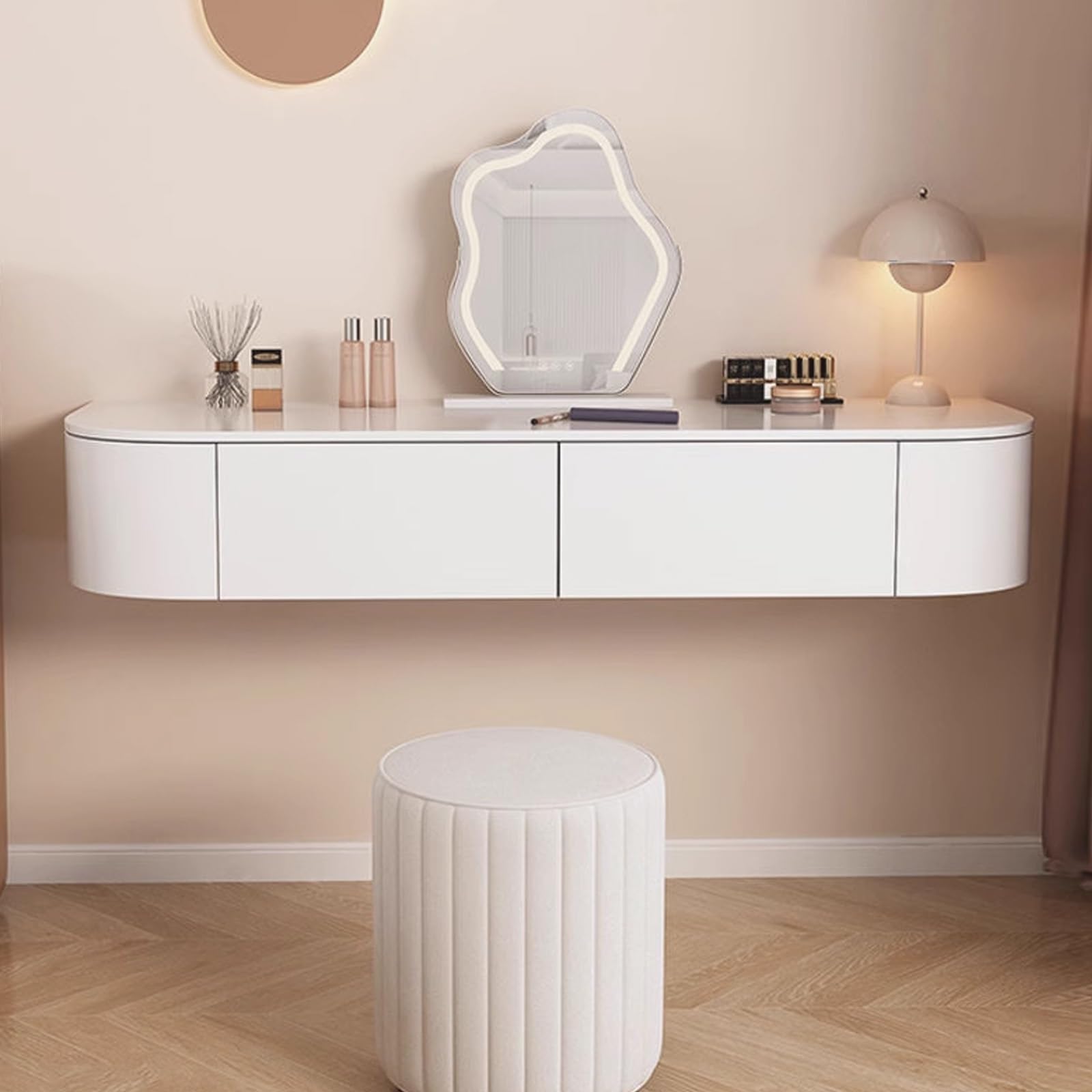 asdchZen Modern Floating Vanity Makeup Table With Corner Wall-Mounted Desk Sleek Suspended Storage Cabinet & Nightstand For Bedroom Space-Saving Furniture Solution