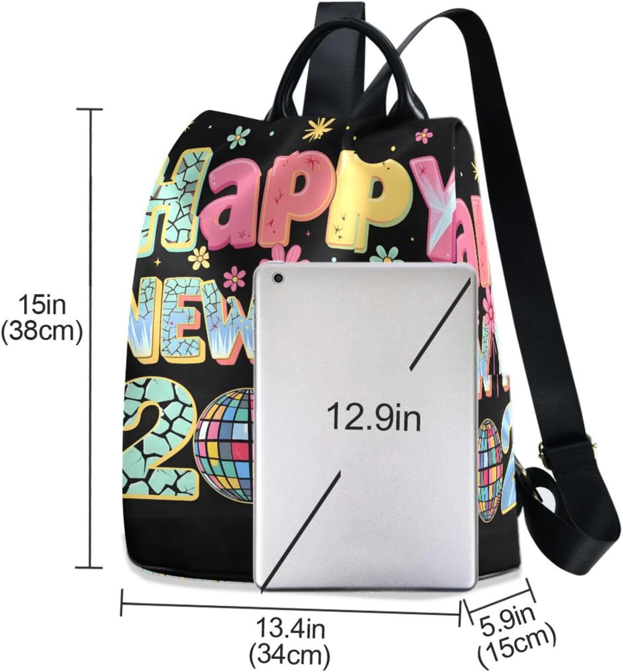 ALAZA Happy New Year Disco Backpack Purse for Women Anti Theft Fashion Back Pack Shoulder Bag