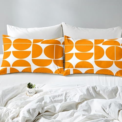 Miniatura 7 de Erosebridal Juego de funda de edredón de mediados de siglo, color naranja, retro, tamaño individual, colorido, arte moderno, geométrico, para niños,