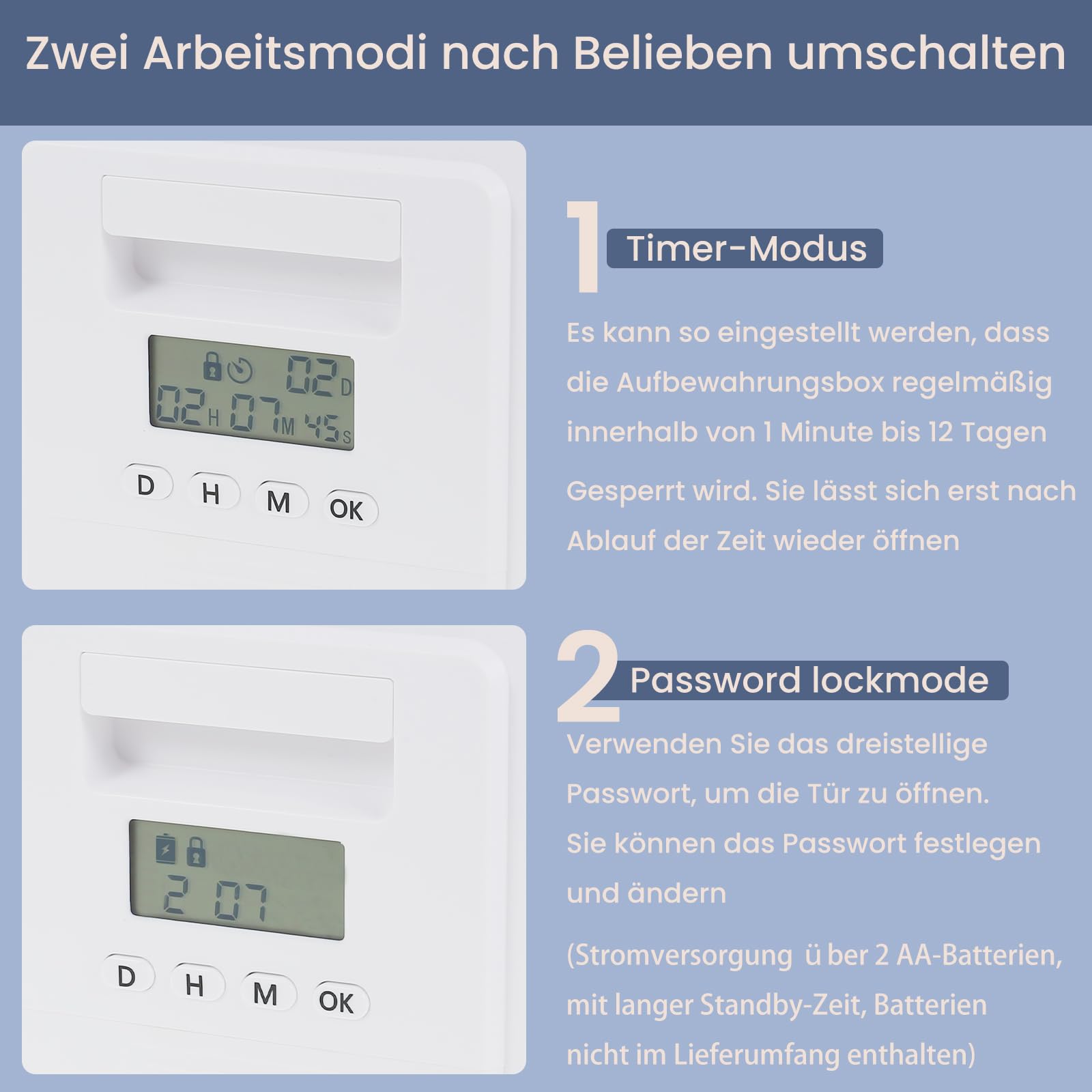 Handy Safe mit Zeitschloss,Safe Timed Lock Box,Premium Abschließbare Aufbewahrungsbox mit 2 Arbeitsmodus für Lebensmittel, Medikamente & Sicherheit im Haushalt,30.3 x 23.6 x 19.3 cm