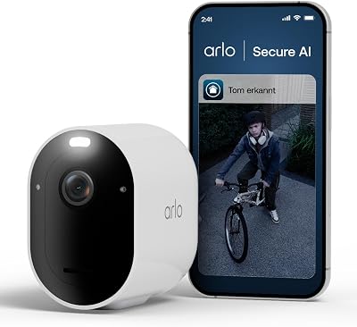 Arlo Pro 6 Überwachungskamera Aussen WLAN, Kabellos, 2K+HDR, Farb-Nachtsicht, 160° Blickwinkel, Spotlight, Zwei-Wege Audio, Bewegungserkennung, Sirene, mit Arlo Secure Testzeitraum, 1er Set, Weiß