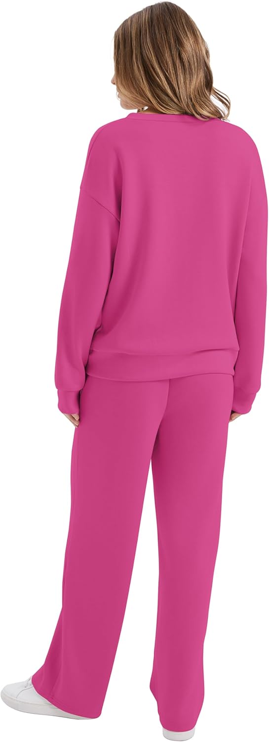 WIHOLL Lounge Sets for Women 2026 V Neck 2 Piece Outfits Airport Wide Leg Pants Matching Set Sweatsuits - Image 5