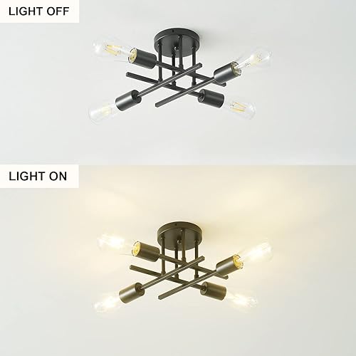 Miniatura 6 de Moderna lámpara de techo semiempotrada, lámpara de techo industrial de 4 luces, lámpara de techo industrial para sala de estar, dormitorio, cocina,