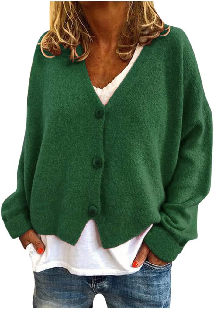 Womens Cropped Cardigan Single Breasted Lightweight Soft Knit Sweaters Open Front V-Neck Loose Fit Outerwear Jackets Sweater