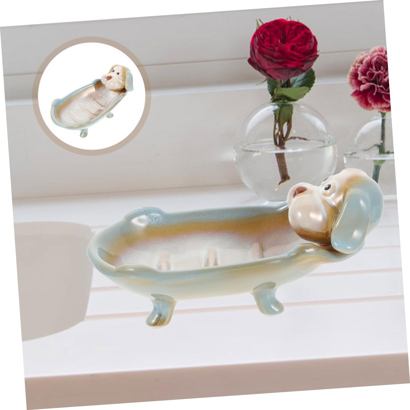 Portasapone in Ceramica a Forma di Cane, Vassoio Scolapiatti | Bagno e Doccia, Resistente alla Pressione, Assorbe Poca Acqua, Lavorazione Delicata
