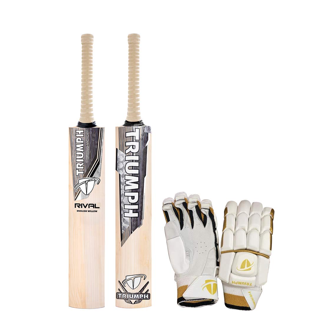 Triumph Rival English Willow Cricket Bat Mens and Triumph Crown Batting Gloves L/H-image-31