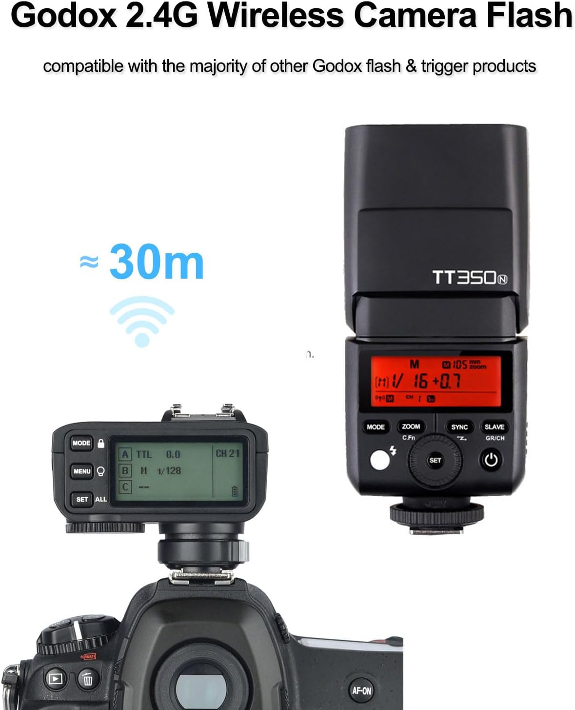 Godox TT350 Mini Thinklite TTL Flash for Nikon Cameras (TT350N) – 2.4G Wireless, GN36, 1/8000s HSS Speedlite with Diffuser & Filter