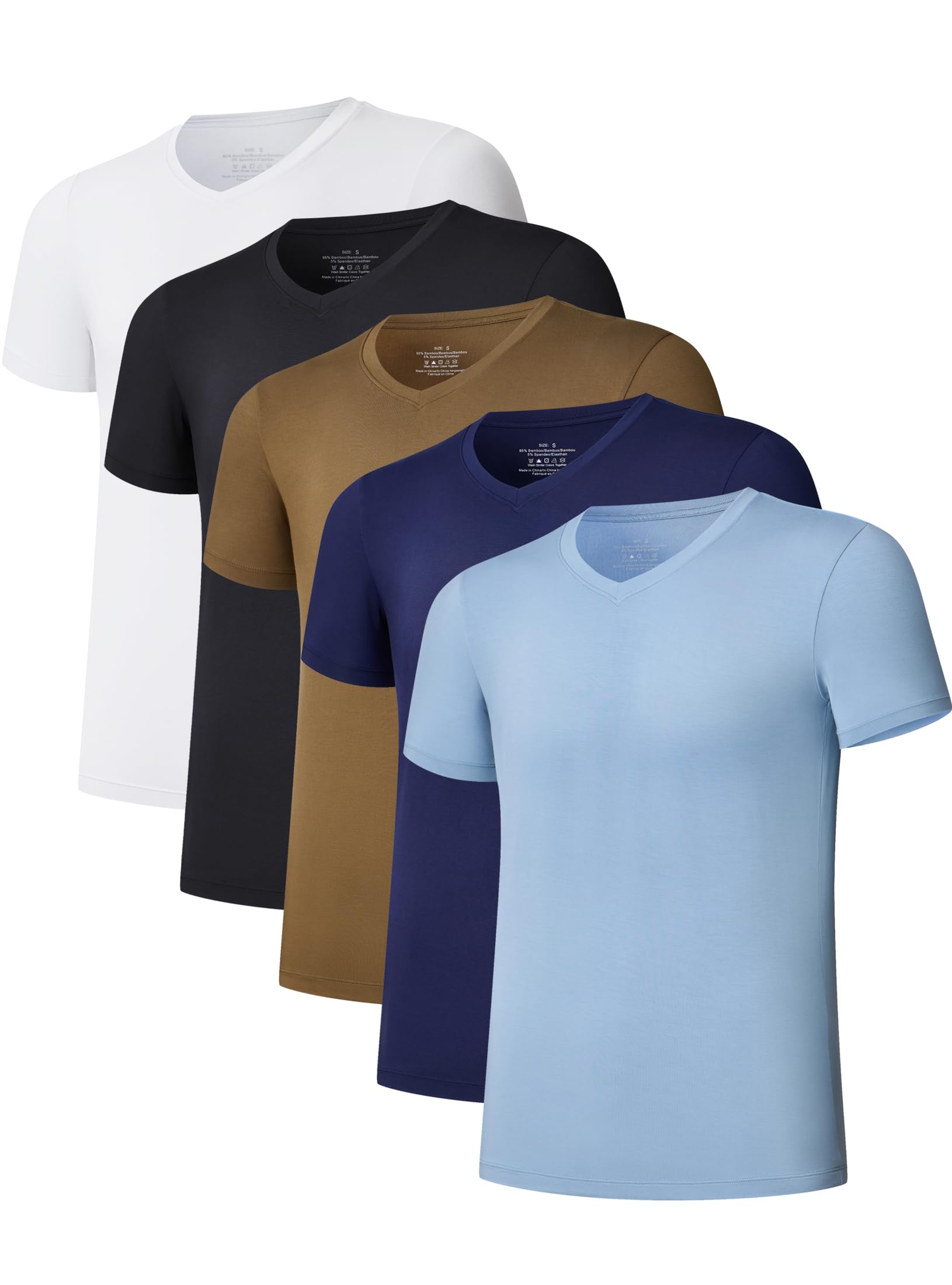 Mens Undershirt Bamboo Rayon T-Shirts Short Sleeve V-Neck Soft Tees for Men Tag-Free Underwear 3 or 5 Pack