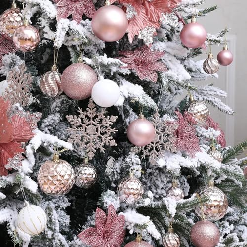 Christmas Balls Ornaments -36pcs Shatterproof Christmas Tree Decorations with Hanging Loop for Xmas Tree Wedding Holiday Party Home Decor,6 Styles in 3 Sizes(Rose Gold) - image 7