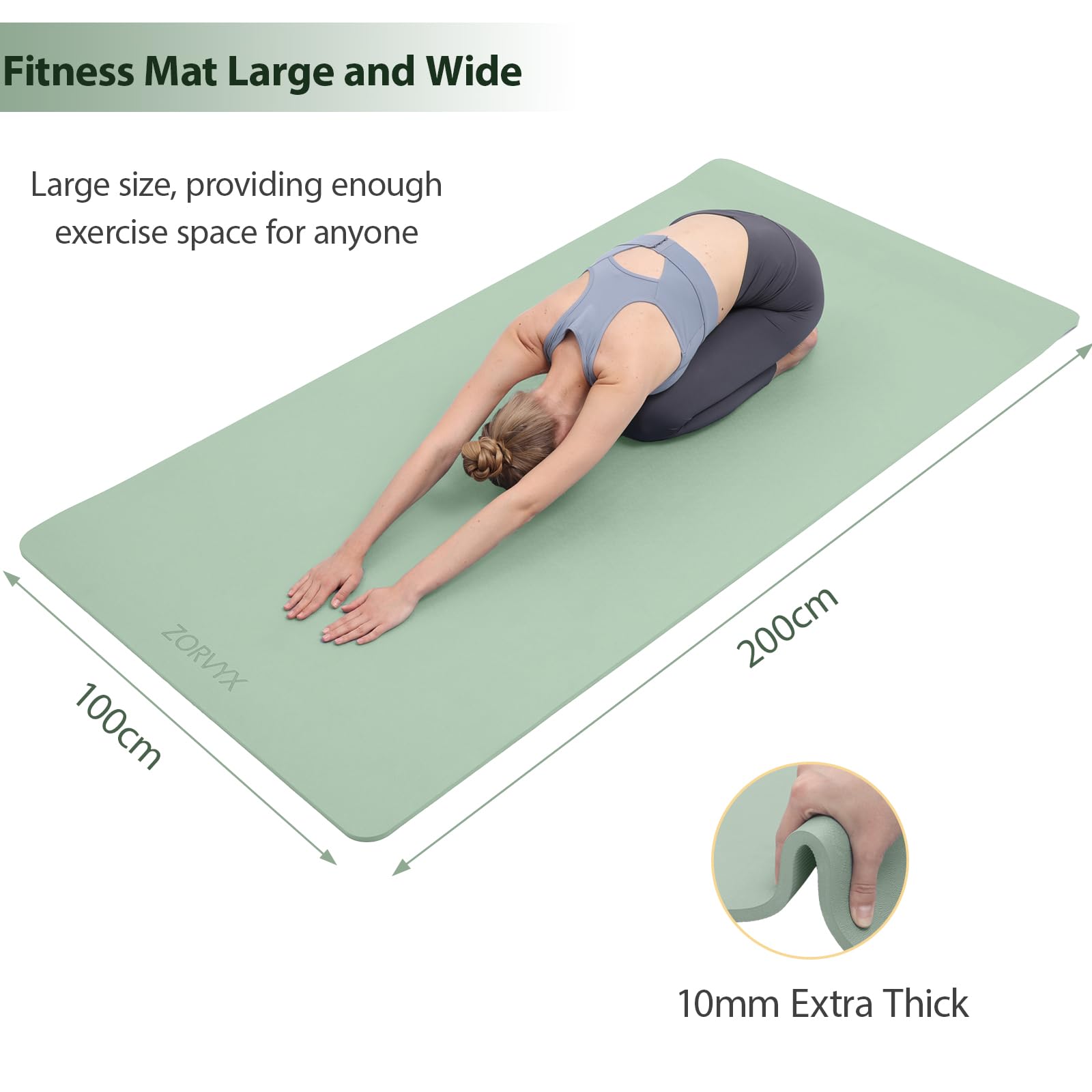 Tappetino Yoga Antiscivolo 200×100cm TPE 10mm Spesso Tappeto Palestra Grande, Tappetino per Ginnastica Fitness Pilates Esercizi a Casa e all'aperto