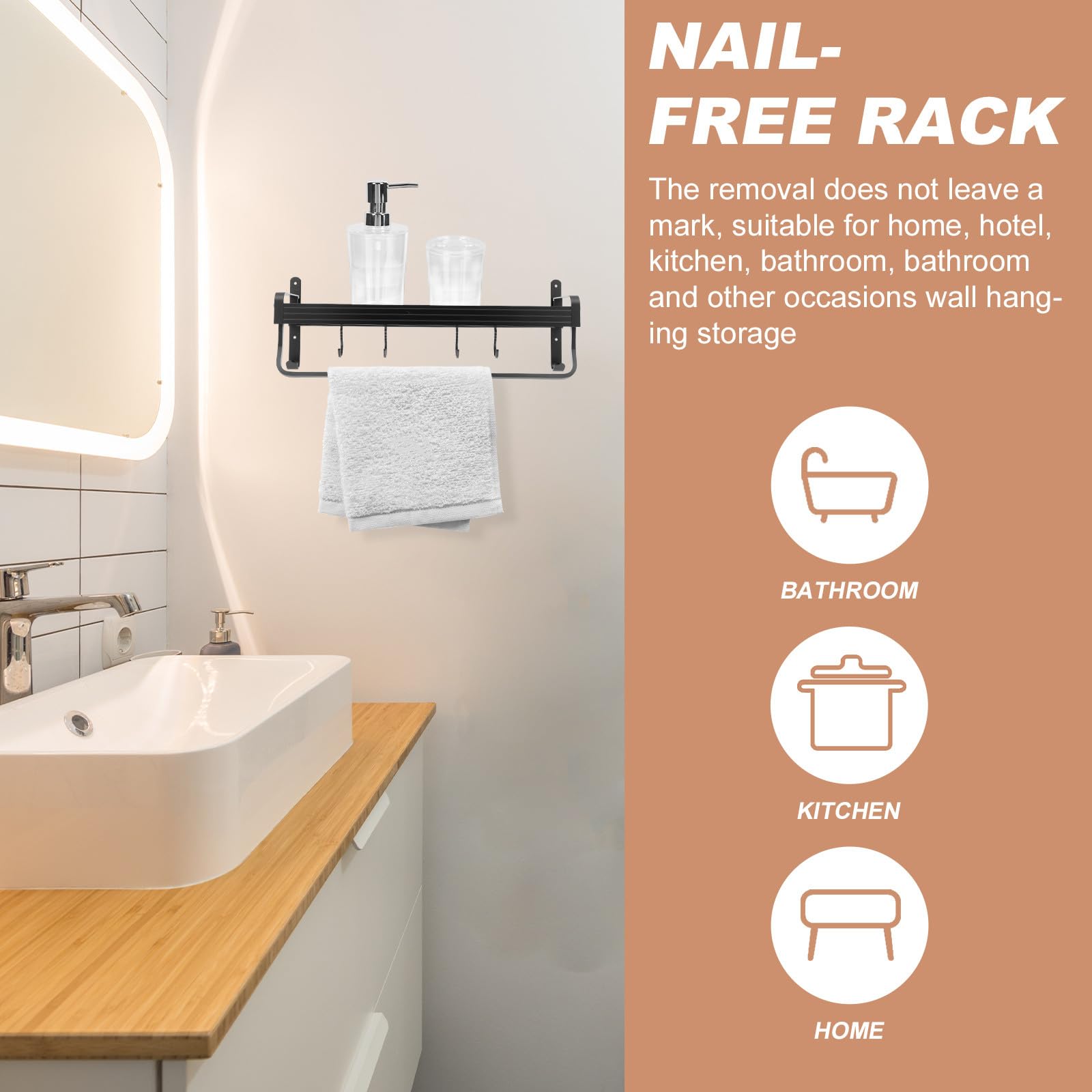 Estante de Ducha para Baño Organizador y Diseño que Previene Caídas Negro de Aluminio Espacial sin Taladro de 50cm Adecuado para Almacenamiento en Baño