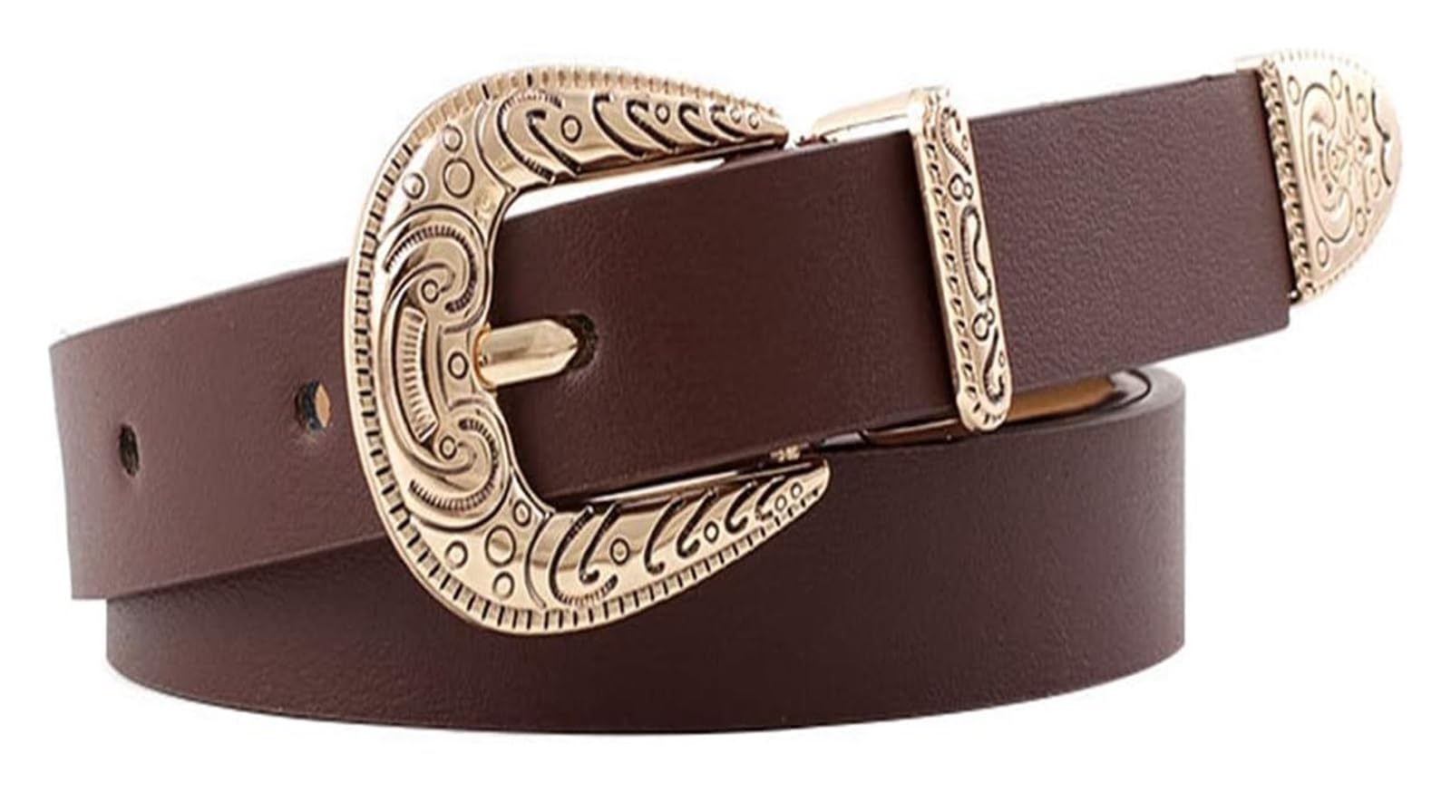 dfEDRd Ladies Waist Belt, 105cm Vintage Bohemian Women Leather Belts Ladies Gold Buckle Thin Pure Color Waistband Width 1.8cm(Chocolate)