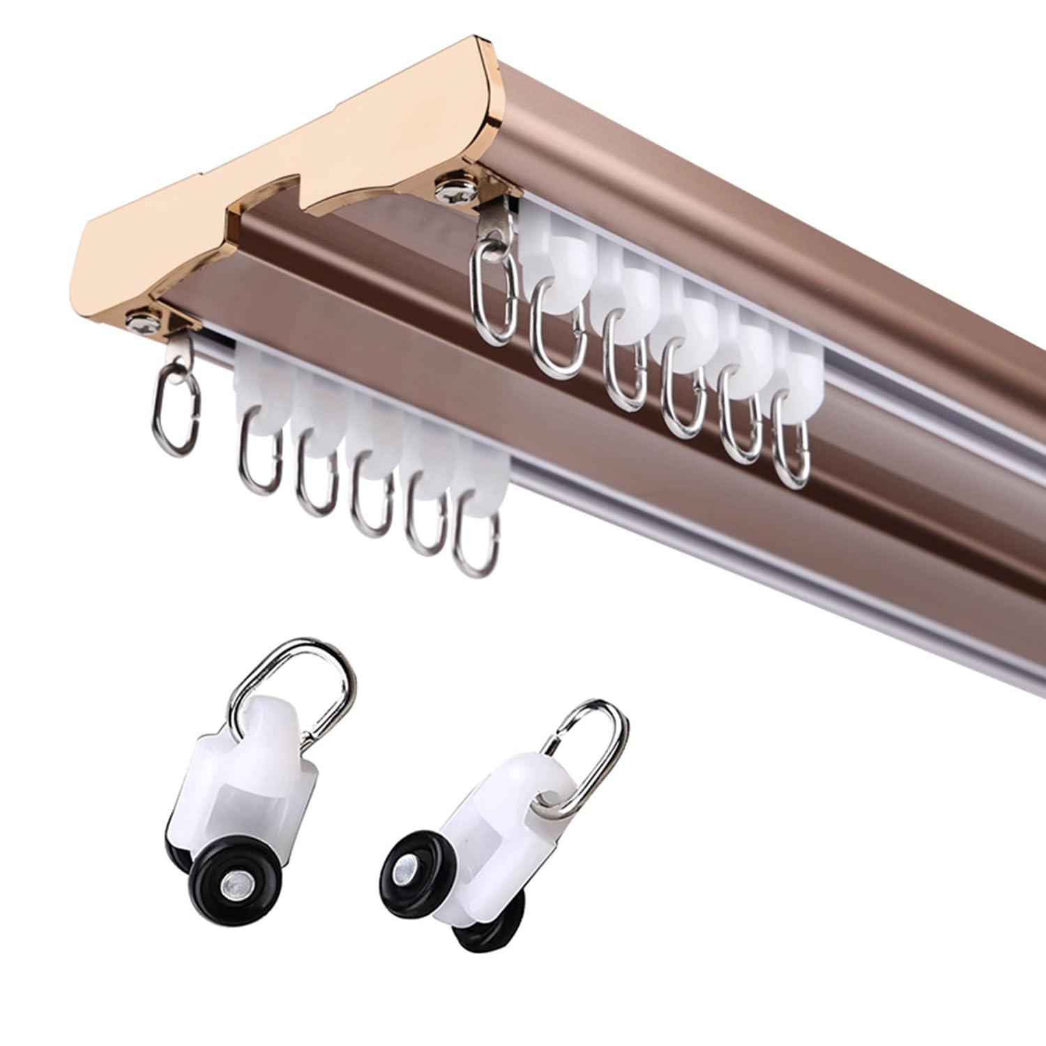 Cichy wytrzymały podwójny drążek do montażu sufitowego – aluminiowy system karniszy do zasłon, dzielników pokojowych, salonu i sypialni, regulowane długości: 2,5 m do 4,5 m (różowe złoto, 1,9 m)