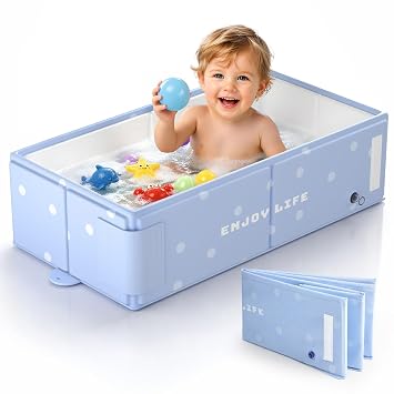 Collapsible Baby Bathtub-for Newborn Infants Toddlers 0-8 Years-Home Indoor Outdoor Travel RV Hotel Use-Baby Bathing Toddler Shower Kids Pool-No Assembly Space Saving Foldable Portable Easy to Clean