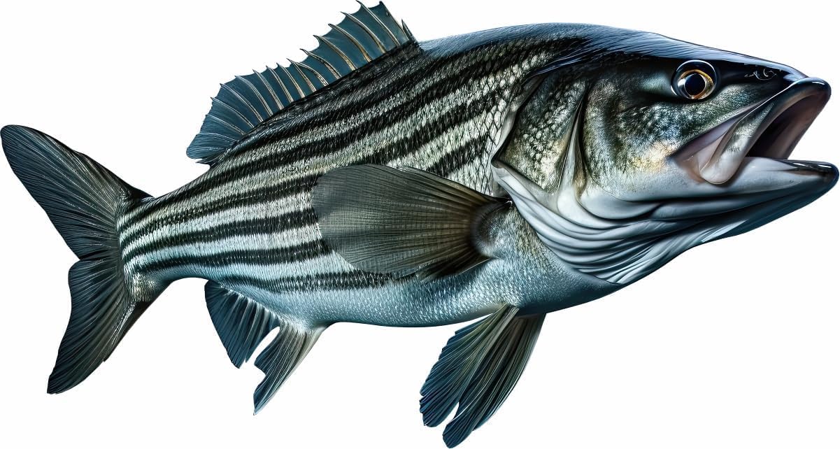 Striped Bass 2.0 Beautiful Fish Decal | Fishing Decal for Boat, Car, Vehicle Truck Etc | Waterproof Vinyl Sticker | Many Sizes & Styles Available | 12" to 50" by Digital Fish Art (Medium, Position 1R)