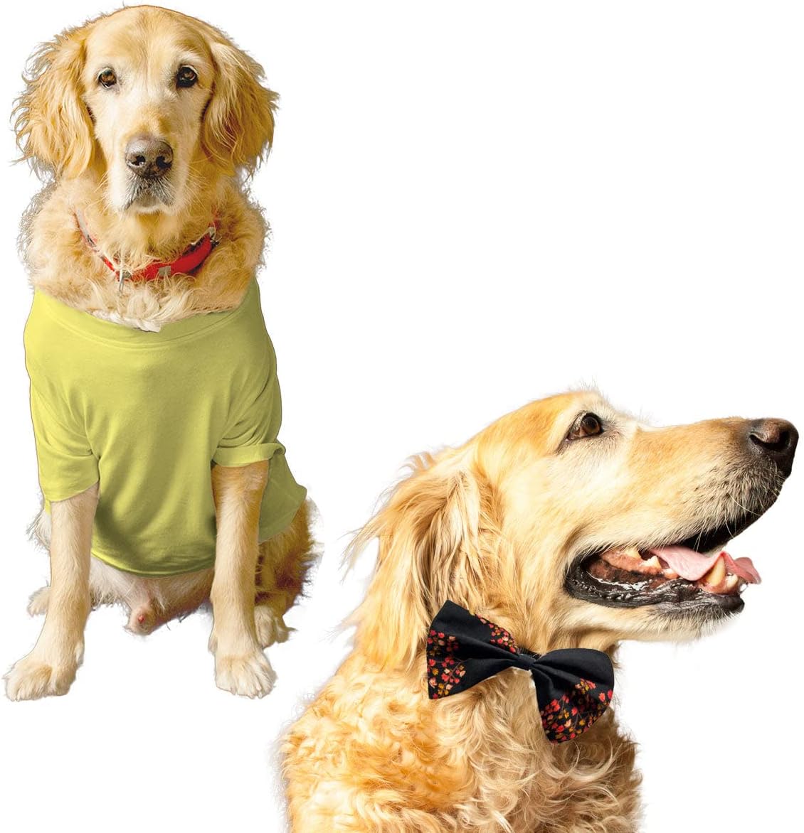 Ruse Basic Summer Dog T-Shirt Solid Pets Crew Neck & Black Floral Cotton Printed Bow Tie Half Sleeves Party Dress Set/Apparel/Clothes/Tees Gift for Dogs.Large