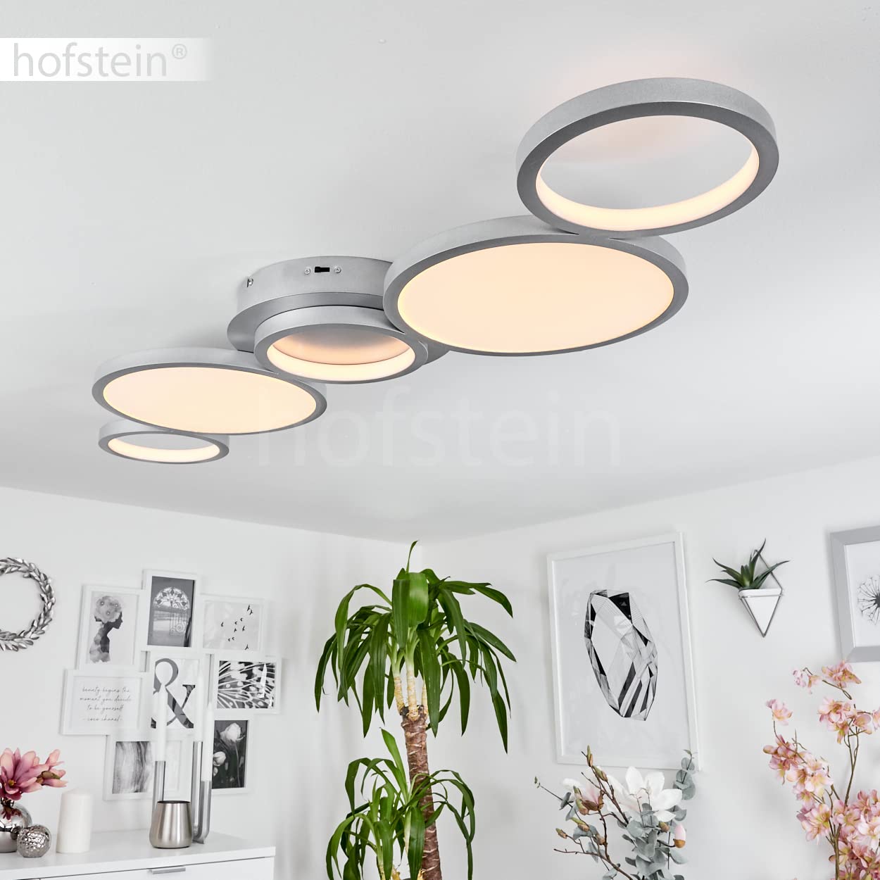 HOFSTEIN LED Deckenleuchte Carabajal, dimmbare Deckenlampe aus Metall in Titanfarben/Weiß, CCT einstellbar 2300-3000-4000 K, dimmbar über Lichtschalter, 5350 L, 46 W, Wohnzimmer, Schlafzimmer, Küche