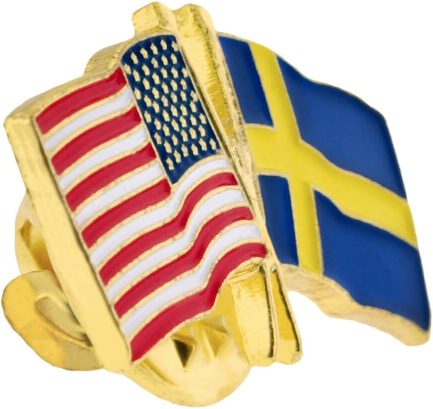 PinMart Crossed American Flag Lapel Pin - Gold Color Plated Enamel Pins image 2