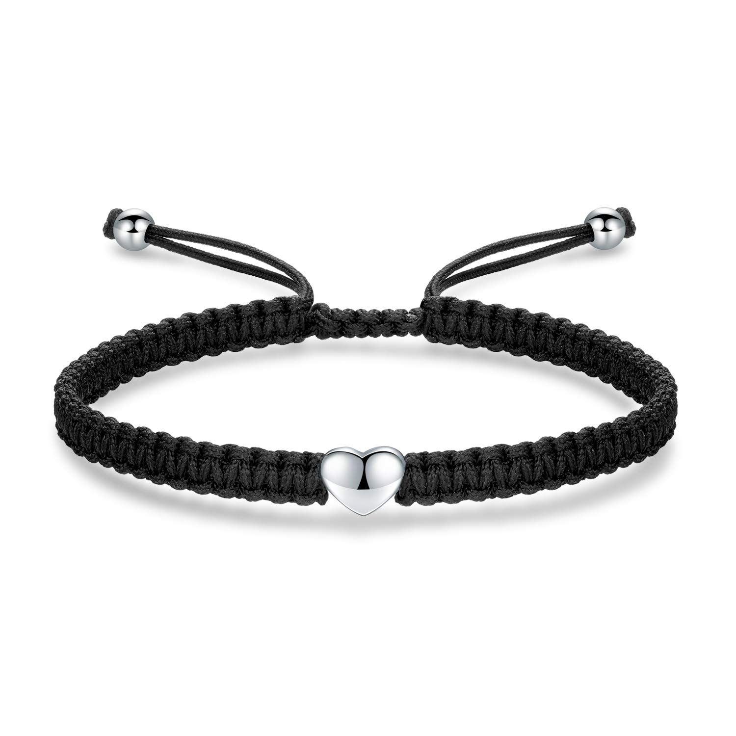 J.EndéarHeart Bracelet for Women Girls Sterling Silver Rose Gold Plated Handmade Braided Bracelet with Multicoloured Chain and Adjustable Heart Bracelet