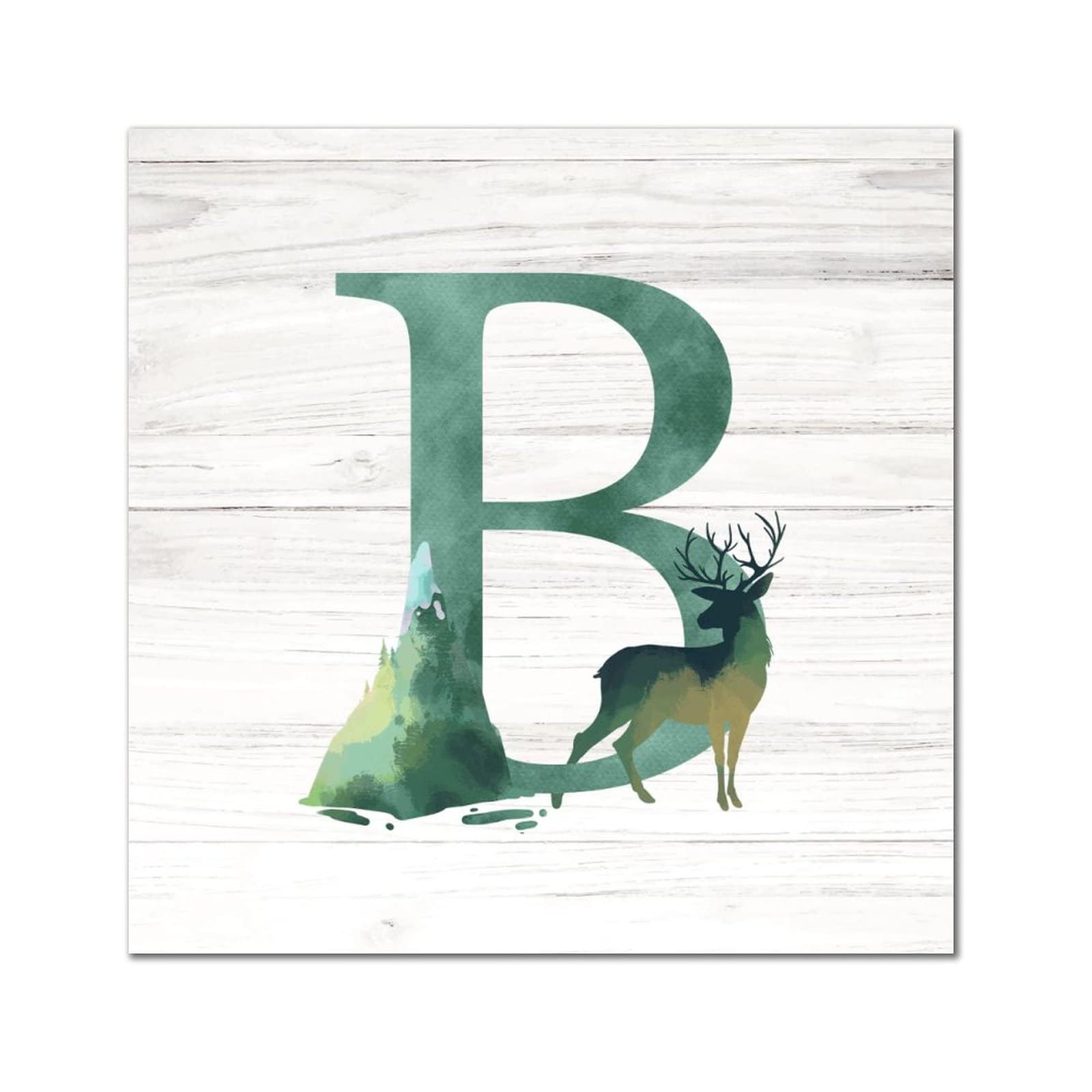 Décoration murale suspendre bureau et chambre plaque bois rétro lettre B motif élan vert