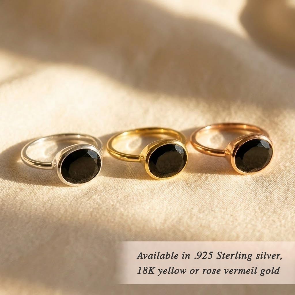 Oval Birthstone Ring Bezel Set in Vermeil Gold, Sterling Silver, or Rose Gold, Stacking Birthstone Ring [rOMB]
