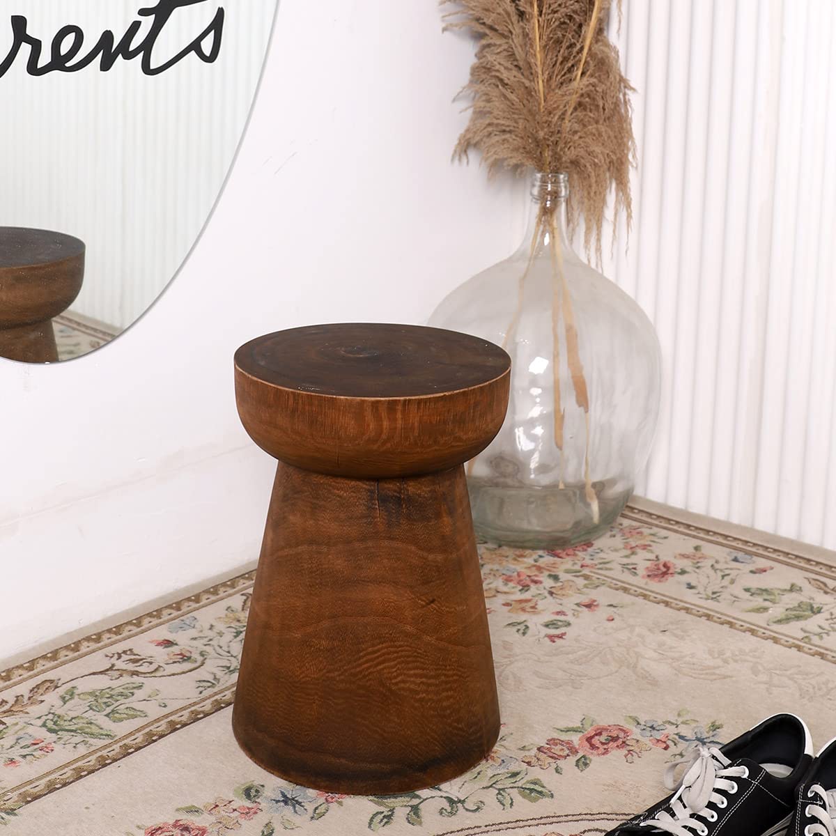 Uziass Wood Tree Stump Stool, 15" Wood Tree Stump Side Table Wooden Stump End Table Round Tree Stump Table Outdoor Stump Table Natural Decorative Garden Stools for Living Room Bedroom Patio Home Decor