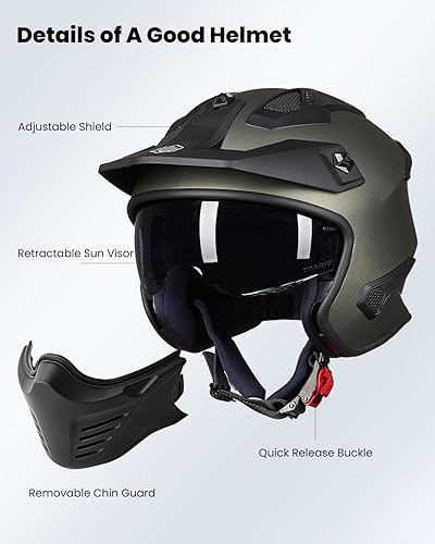 Miniatura 3 de ILM - Casco abierto para motocicleta 34 Verde XL