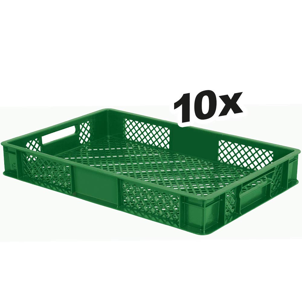 BRB 10 x pojemnik euro/pojemnik do układania w stos, dł. x szer. x wys. 600 x 400 x 90 mm, pojemność 15 litrów (zielony)