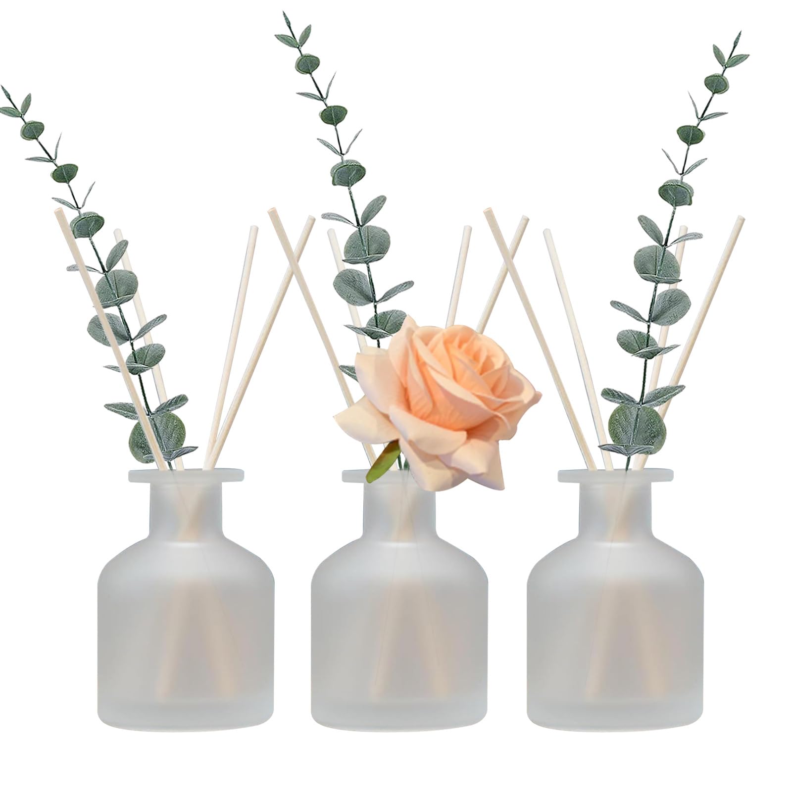 HOSSIAN Reed Diffuser-3pcs Reed Diffuser Empty Bottles with 28pcs Reed Diffuser Sticks- Refillable Diffuser Bottles -Diffuser Jars for Home Oil Fragrance Decoration Girl Women Gift(Frosted Glass)