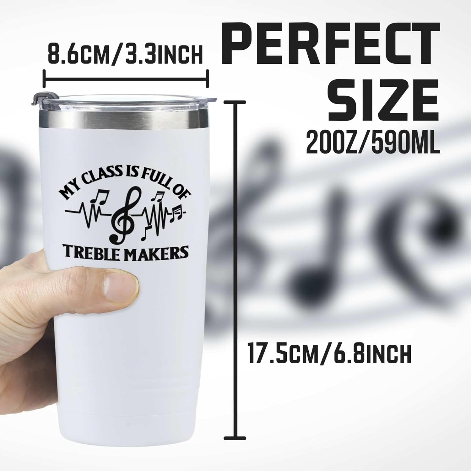 Onebttl Funny Music Teacher Gifts For Men, Women - My Class is Full of Treble Makers - 20 oz/590 ml Stainless Steel Insulated Tumbler with Straw, Lid - Music Lover Musical Themed Gifts - (White) - Image 3