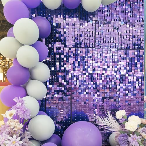 Image of Purple Shimmer Wall Backdrop,Shiny Sequins,24PCS Sequins Backdrop Decoration Panels, Glitter Bling Photo Background Decorations for Birthday Party Wedding Engagement Anniversary Graduation