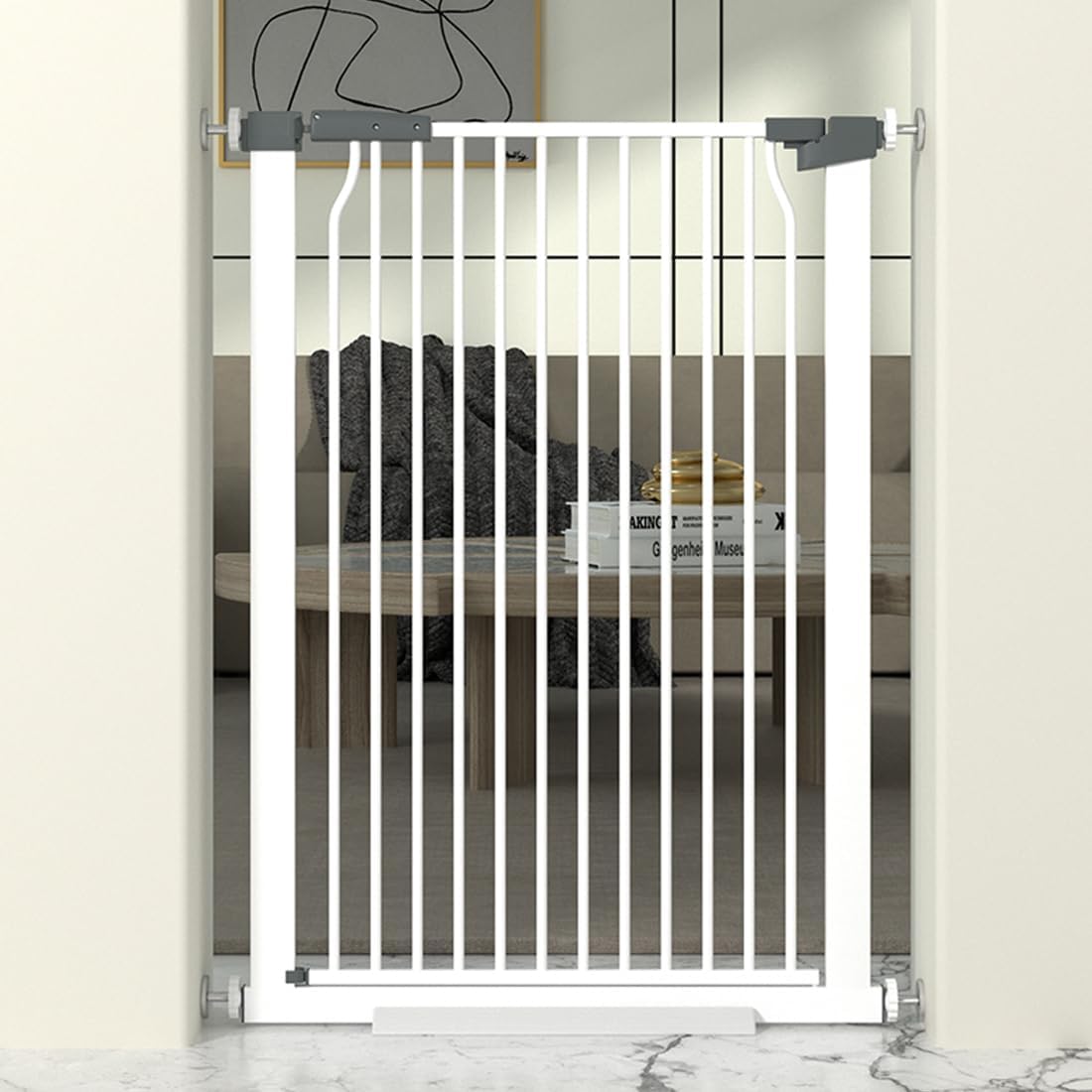41" Extra Tall Cat Gate for Doorway, Metal Pet Baby Safe Gate, Extra Wide Pressure