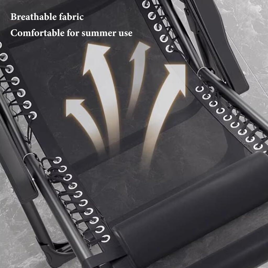 Folding Reclining Chair Outdoor with Adjustable Headrest, Zero Gravity Foot Rest & Cup Holder, Portable Lounge for Beach, Patio, Poolside, Camping, and Indoor Use(Black)