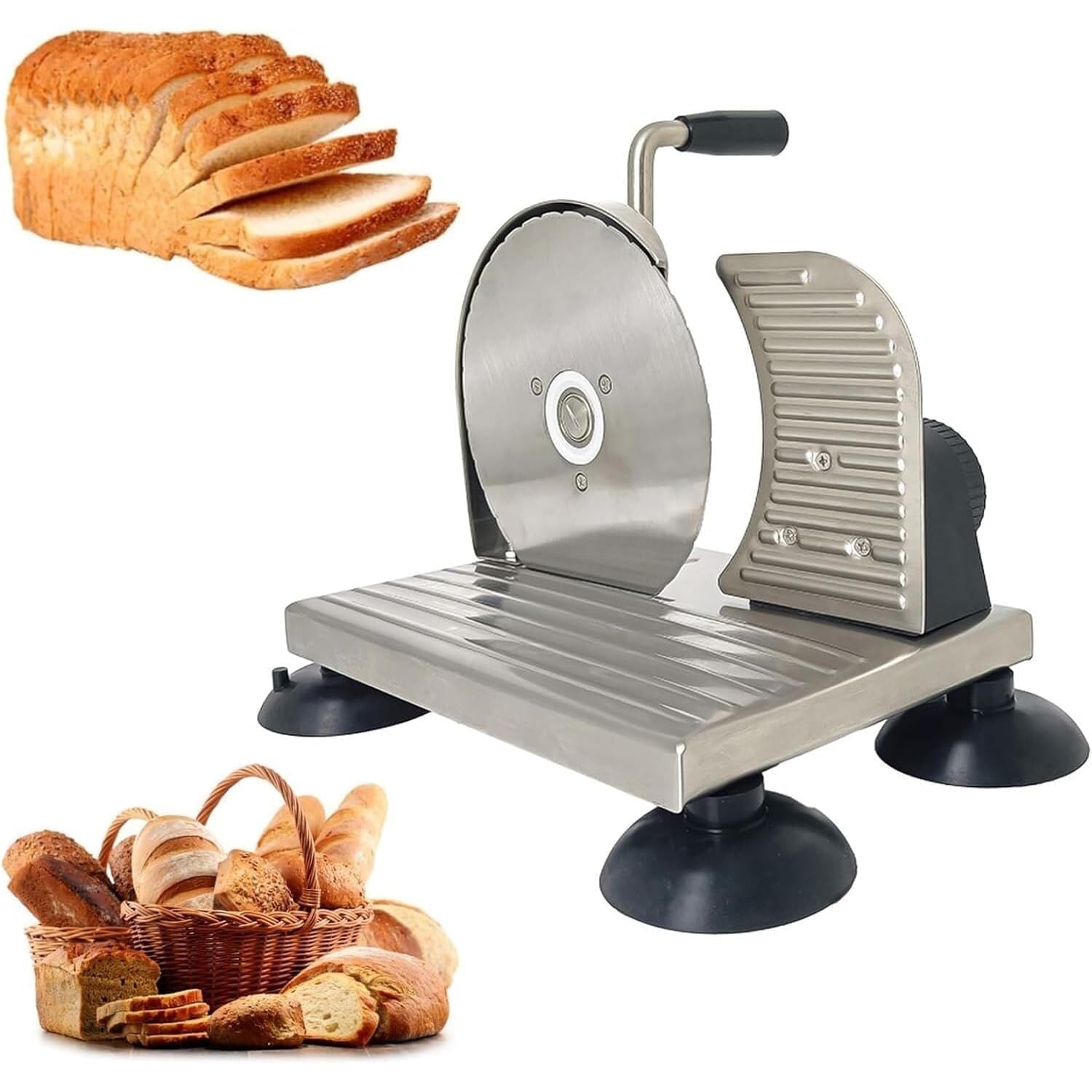 Cortador manual de pan de manivela – Máquina de corte de acero inoxidable con grosor de rebanada ajustable de 0 a 15 mm para uso doméstico y supermercado