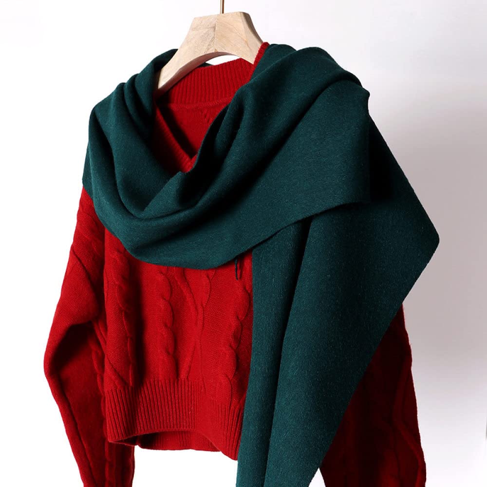 HGJH Schal Damen, Winterschals Dunkelgrün Weicher Warmer Schal Dicke Decke Einfarbig Quaste Kaschmir-Gefühl Schal Lang Groß Winterschal Trendige Stola Schals Für Frauen Mädchen