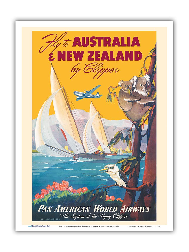 Pacifica Island Art Australia & New Zealand Clipper Pan Am Poster Mark Von Arenburg c.1950 Print 9 x 12 in Multi PRTA7536