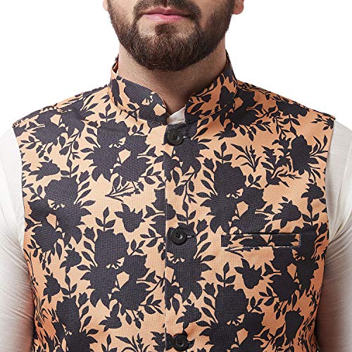 Image of SOJANYA (Since 1958, Men's Silk Blend Pink Kurta Pyjama & Printed Nehrujacket Combo