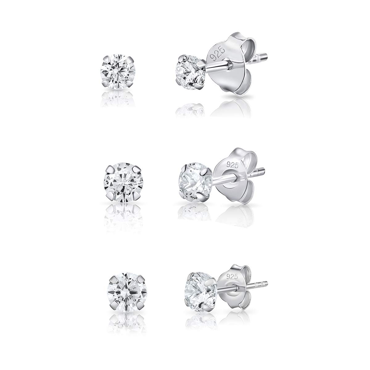 DTPsilver Pack Pendientes Plata de Ley 925 y Circonita - Pendientes Hombre Diamante - Pendientes Mujer Plata Pack - Pendientes Circonita Plata de Ley 925 - Pendientes Brillantes Mujer