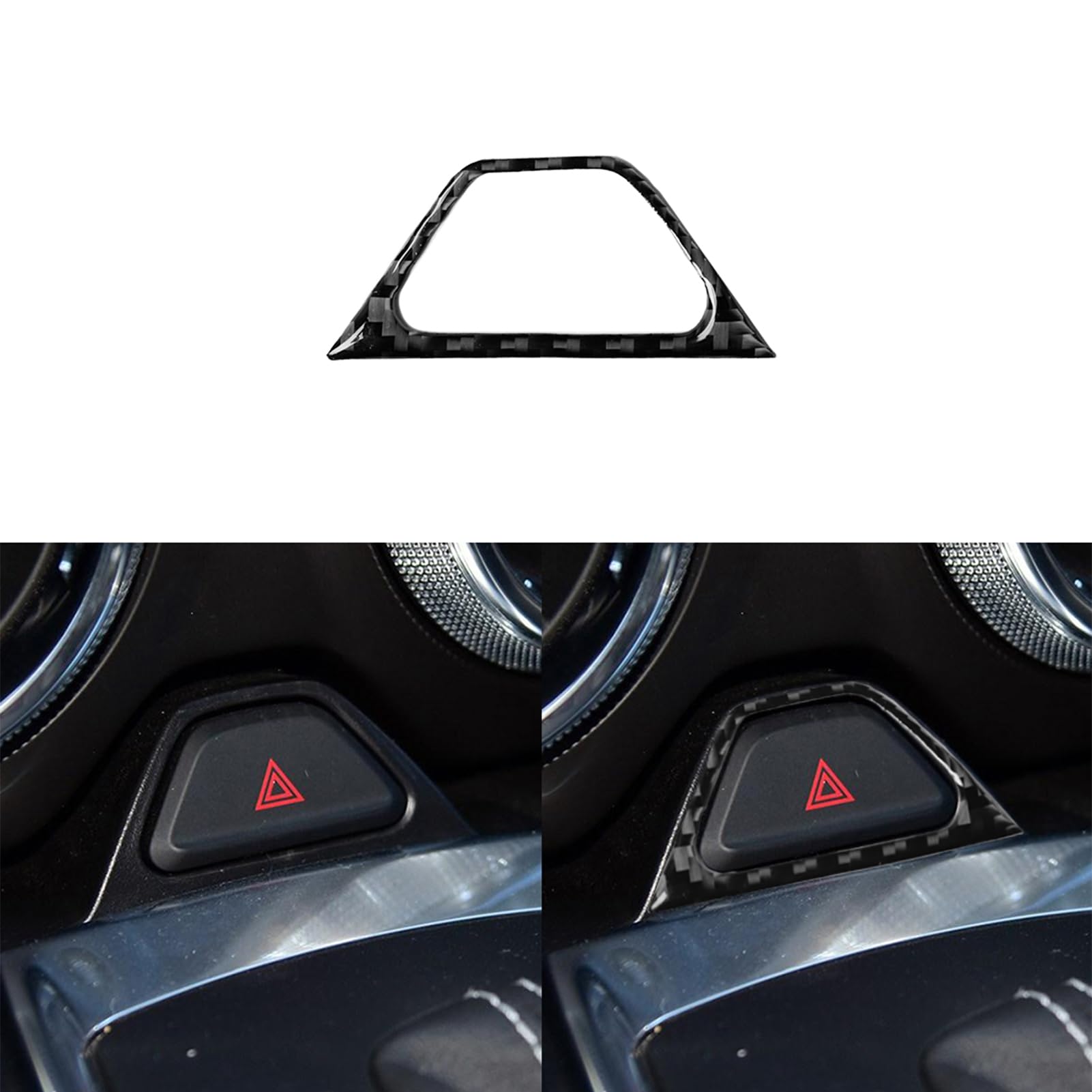 PJFUS Real Glossy Black Carbon Fiber Car Center Console Emergency Warning Light Button Sticker Compatible with Chevrolet Camaro 2016 2017 2018 2019 2020 2021 2022 2023 Auto Interior Trim Accessories