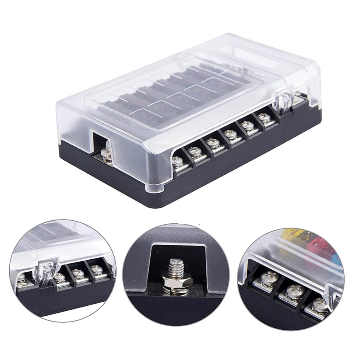 Scatola Fusibili 12 Circuiti Dc32v 100a Pbt PC per Auto e Barca | Rame Nichelato e Acciaio Inox, Luce Indicatore, Manutenzione Rapida e Protezione Dai Detriti