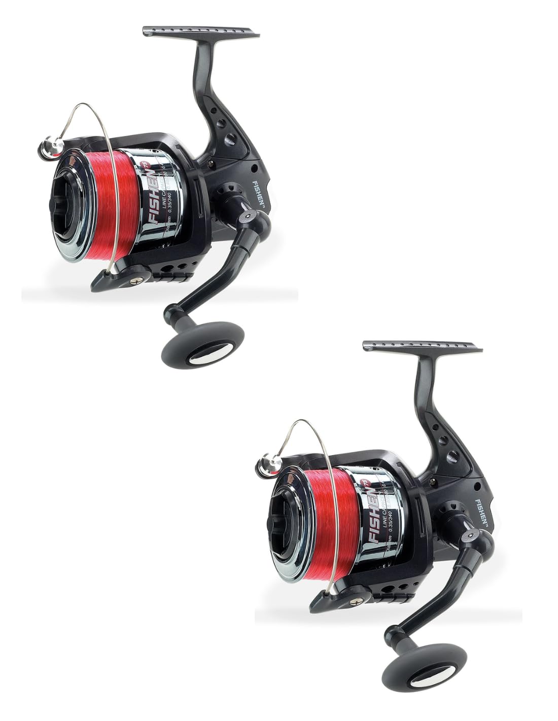 SELE Kit 2 Mulinelli Fishen - Frizione anteriore con 3 Cuscinetti, corpo e bobina in grafite con filo imbobinato. Maniglia in metallo tornito e pomello in gomma - Surfcasting e Bolentino