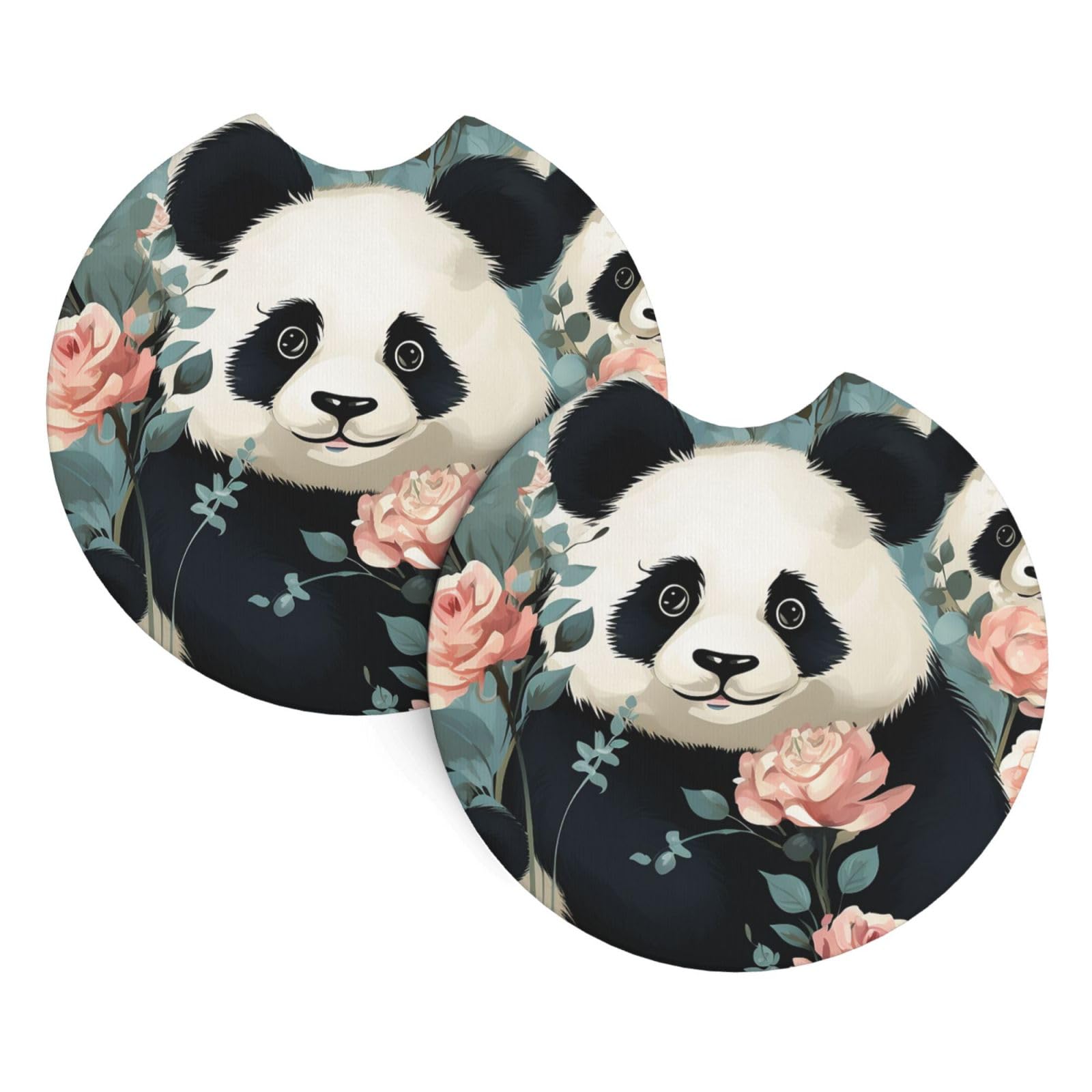 2 Pack Car Coaster for Cup Holders Lovely Panda Printed Car Cup Coaster 2.7" Neoprene Non-Slip Automotive Cup Mat Universal Auto Car Interior Accessories for Women Men Cup Pad