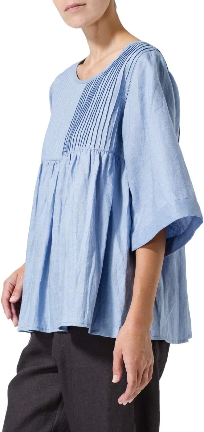 VIVID Linen Hand Made Pleated Bell Sleeve Blouse