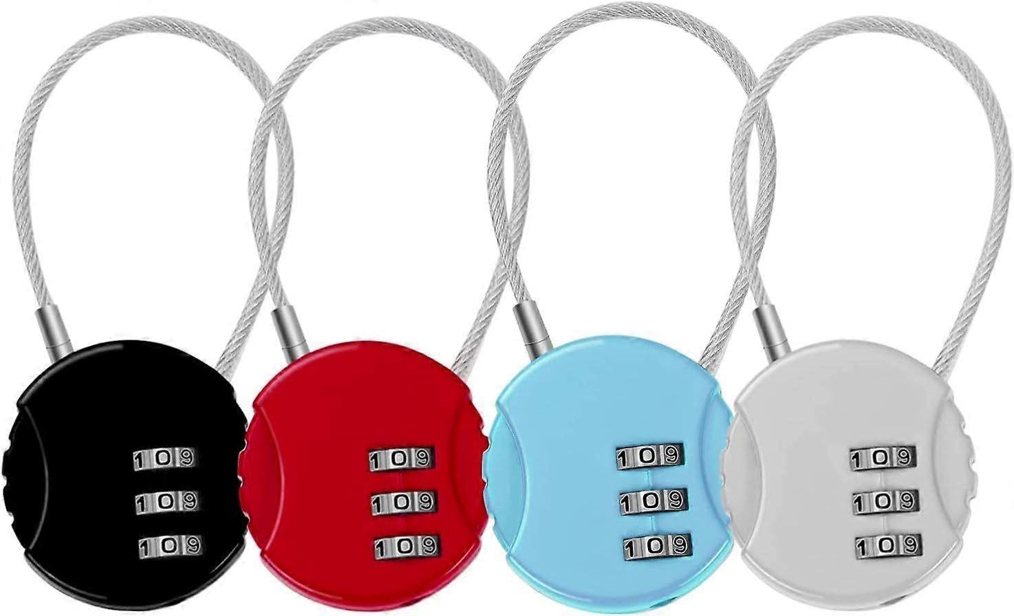 Joyhappst Image Color Dww-Set Of 4 3-Digit Combination Padlocks, Suitcase Locks, Airplane Locks, Small Cable Locks, Combination Locks For Travel Luggage, Suitcases, Bags, L